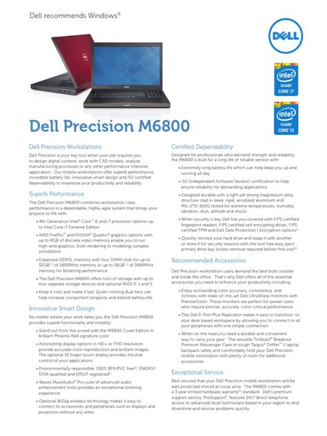 Dell m6800 spec sheet